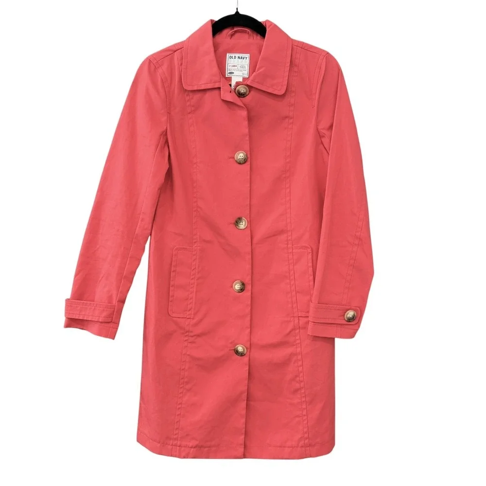 Old Navy Womens Trench Coat Small Coral Button Front Spring Jacket Bold Basics